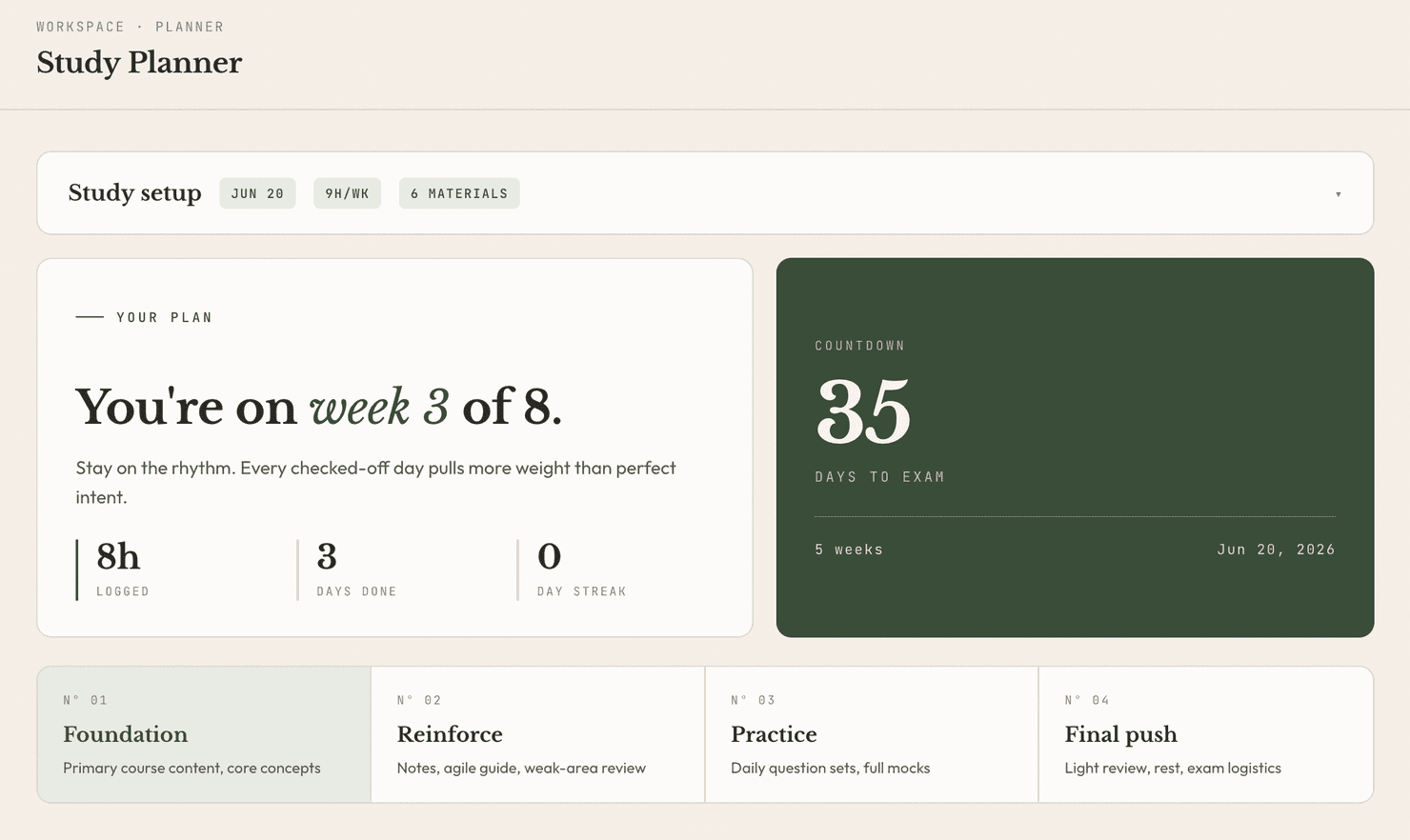 Study planner — dashboard preview